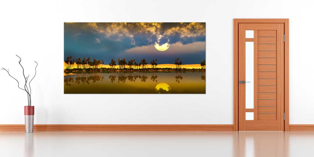 Ay Işığında Vaha Yansıması Büyük Ebat Duvar Dekoru 14011