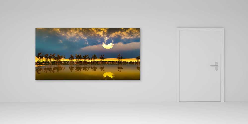 Ay Işığında Vaha Yansıması Büyük Ebat Duvar Dekoru 14011