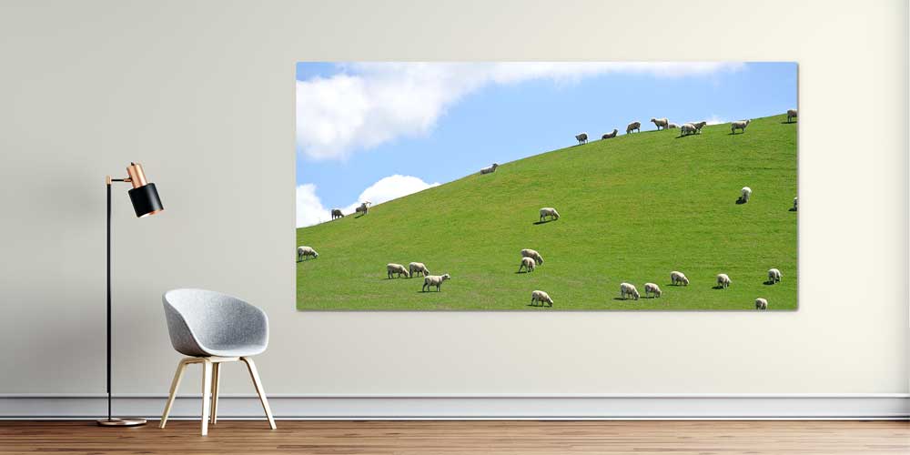 Otlayan Koyunlar ve Yeşil Tepe Manzarası Büyük Ebat Duvar Dekor Ürünü 12490