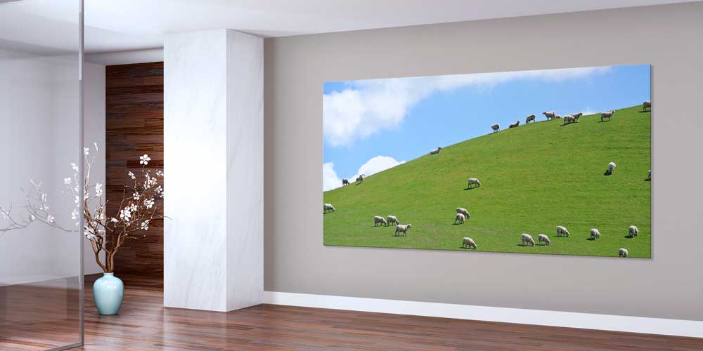 Otlayan Koyunlar ve Yeşil Tepe Manzarası Büyük Ebat Duvar Dekor Ürünü 12490