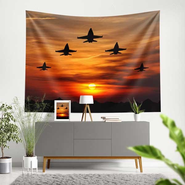 air-force-wall-art-11044-00 Gün Batımında Savaş Uçakları Temalı Duvar Örtüsü 11044