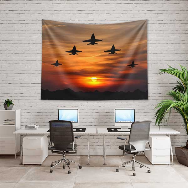 Gün Batımında Savaş Uçakları Temalı Duvar Örtüsü 11044