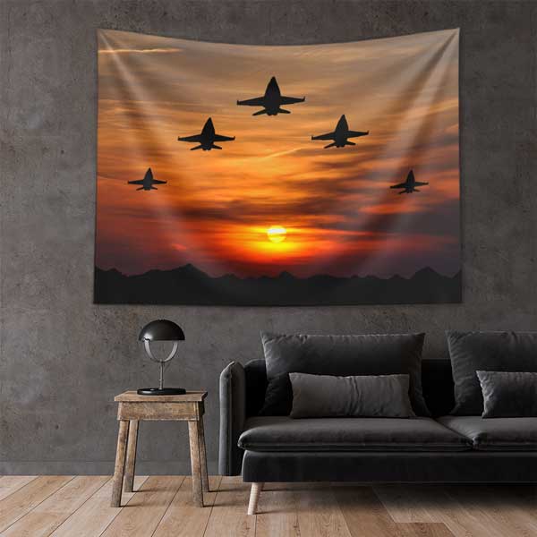 Gün Batımında Savaş Uçakları Temalı Duvar Örtüsü 11044