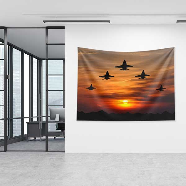 Gün Batımında Savaş Uçakları Temalı Duvar Örtüsü 11044