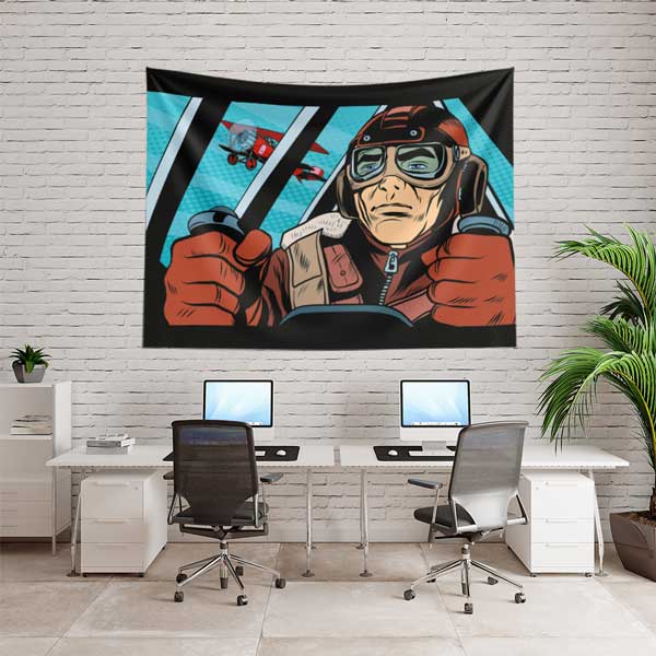 Pilot ve Çift Kanatlı Uçaklar Pop Art Duvar Örtüsü 11050