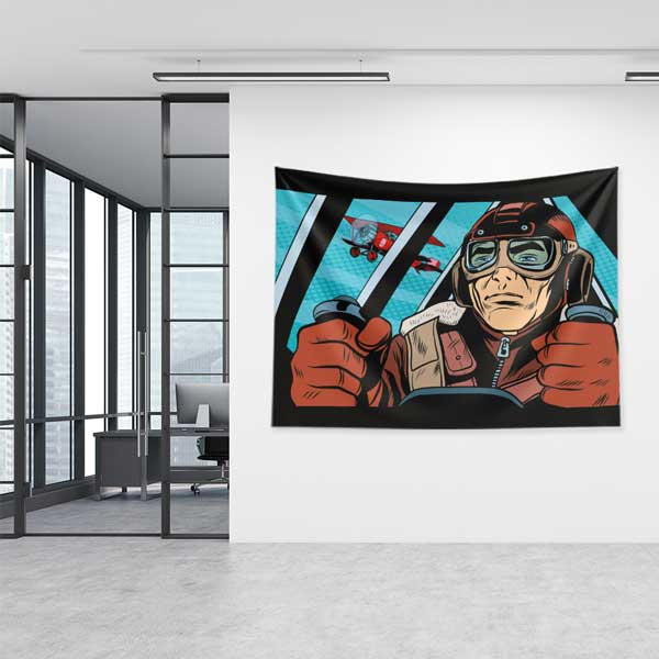 Pilot ve Çift Kanatlı Uçaklar Pop Art Duvar Örtüsü 11050