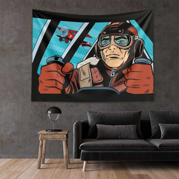 Pilot ve Çift Kanatlı Uçaklar Pop Art Duvar Örtüsü 11050