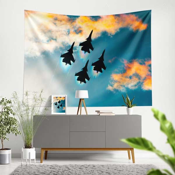 air-force-wall-art-11053-00 Bulutlar Arasında Savaş Jetleri Formasyonu Duvar Örtüsü 11053