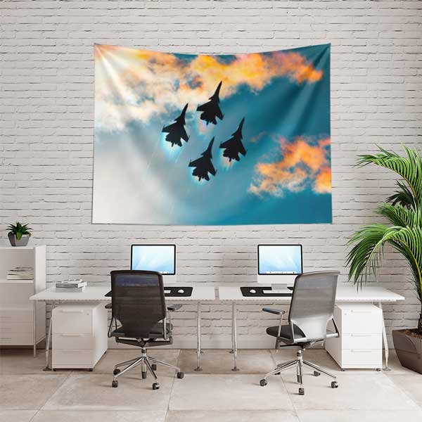 Bulutlar Arasında Savaş Jetleri Formasyonu Duvar Örtüsü 11053