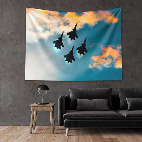 Bulutlar Arasında Savaş Jetleri Formasyonu Duvar Örtüsü 11053