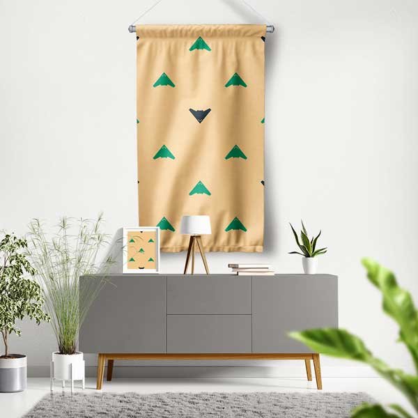 Soyut Uçak Desenli Krem Duvar Flaması 11150