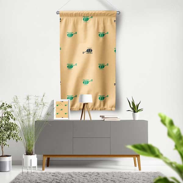 Helikopter Desenli Krem Duvar Flaması 11151