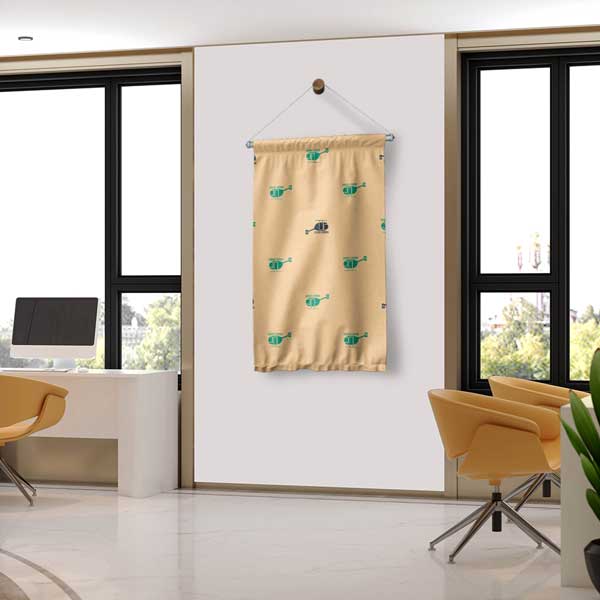 Helikopter Desenli Krem Duvar Flaması 11151