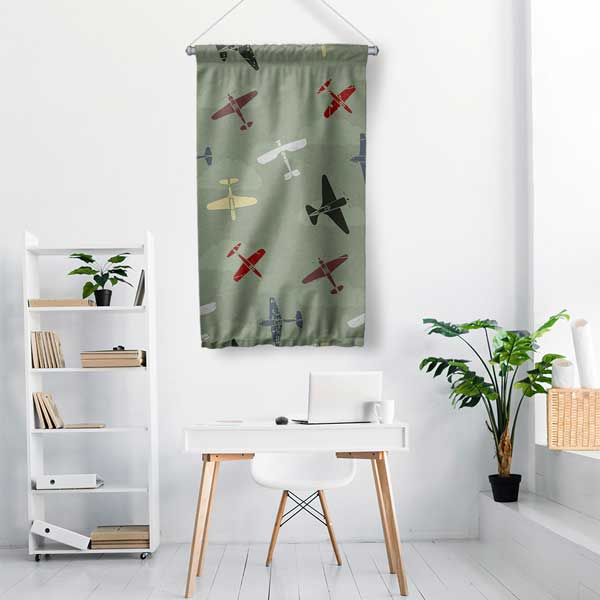 Vintage Uçak Desenli Duvar Flaması 11153