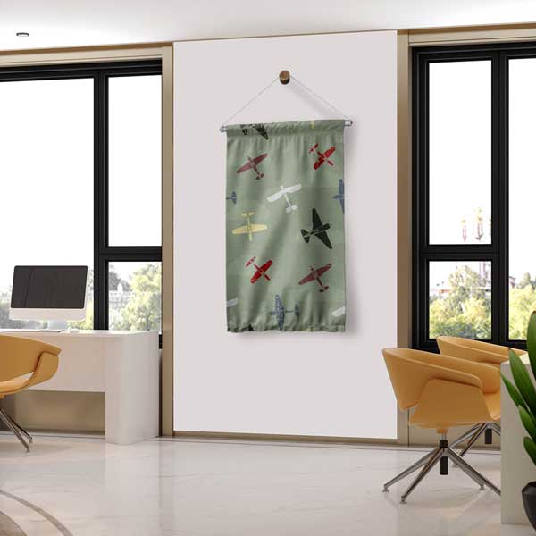 Vintage Uçak Desenli Duvar Flaması 11153