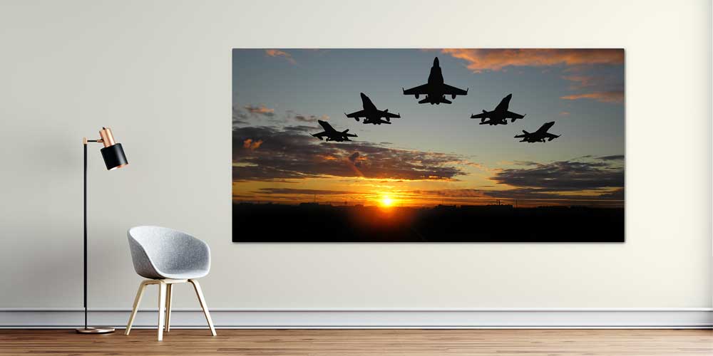 Savaş Uçağı Filosu Gün Batımı Dekoratif Baskı 11298