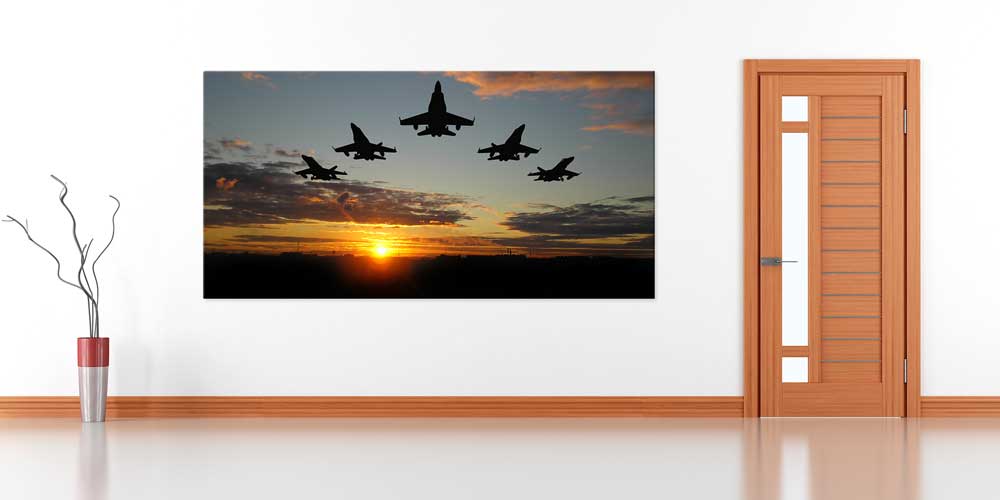Savaş Uçağı Filosu Gün Batımı Dekoratif Baskı 11298