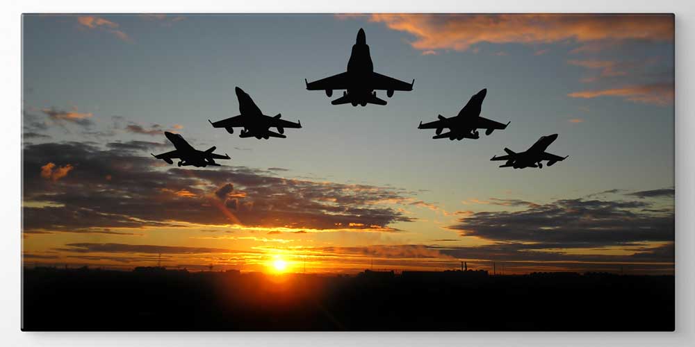 Savaş Uçağı Filosu Gün Batımı Dekoratif Baskı 11298