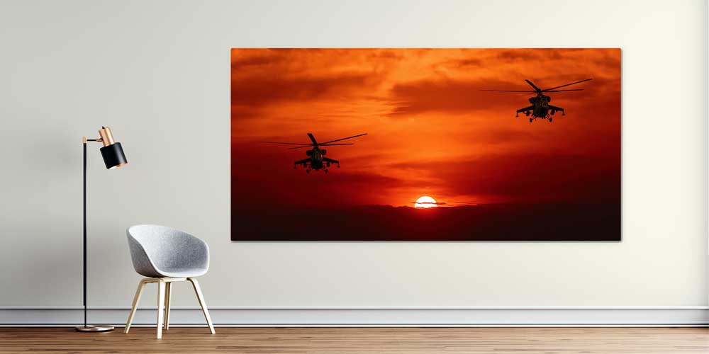 Helikopter Filosu Gün Batımı Dekoratif Baskı 11301