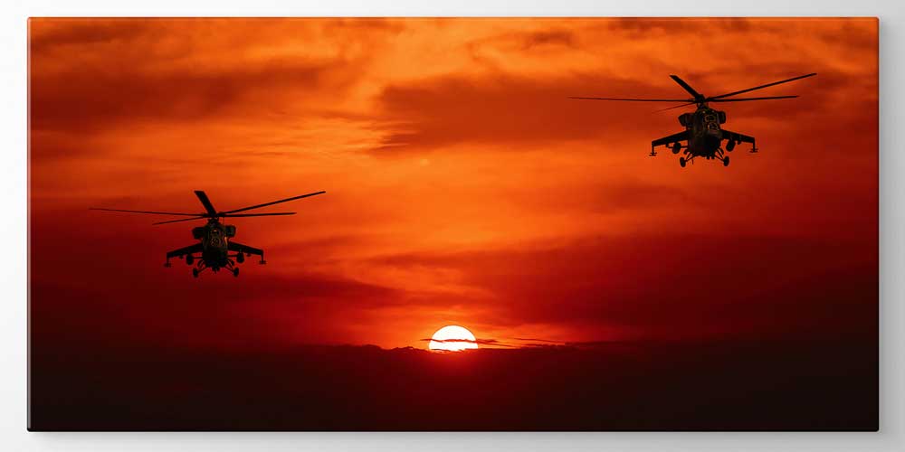 Helikopter Filosu Gün Batımı Dekoratif Baskı 11301
