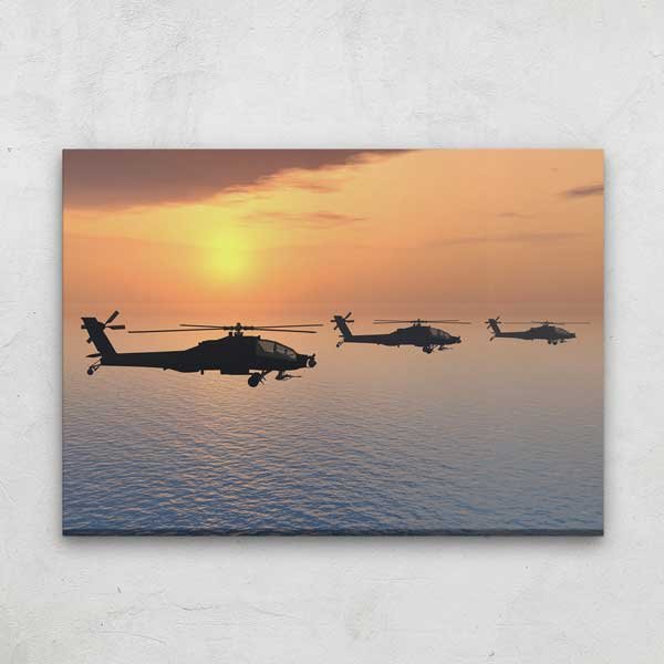 Helikopterler Deniz Üzerinde Gün Batımı Kanvas Tablo – 11205