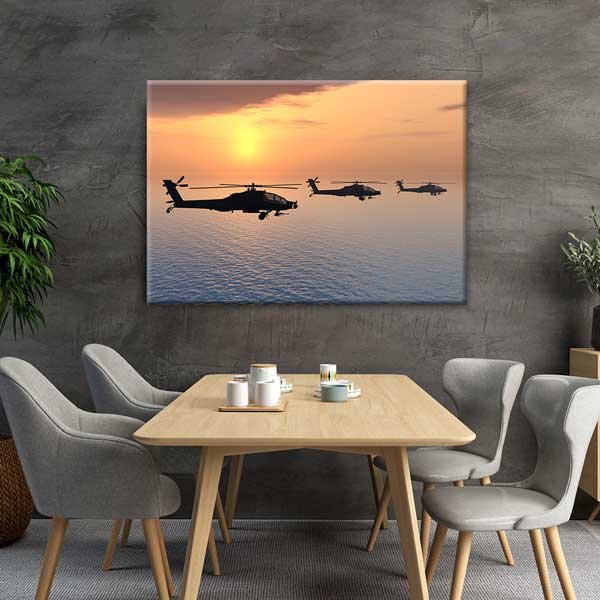 air-force-wall-canvas-11205-04 Helikopterler Deniz Üzerinde Gün Batımı Kanvas Tablo – 11205