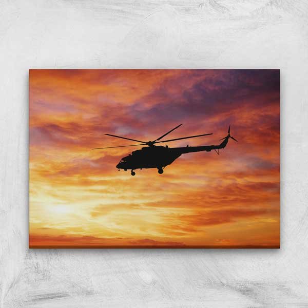 Tek Helikopter Gün Batımı Kanvas Tablo – 11206