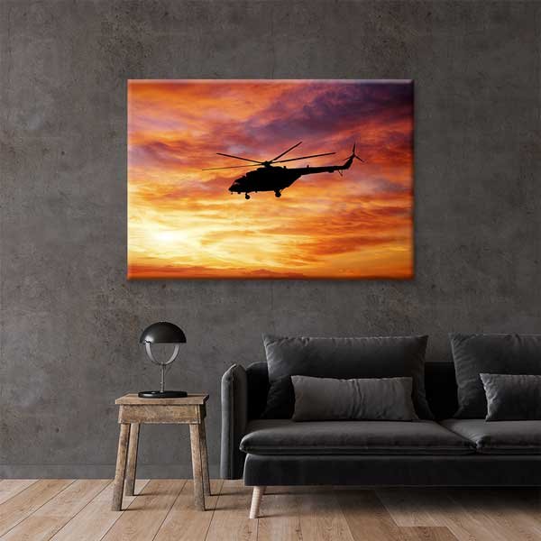 Tek Helikopter Gün Batımı Kanvas Tablo – 11206