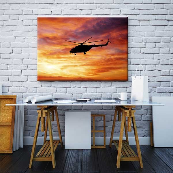 Tek Helikopter Gün Batımı Kanvas Tablo – 11206