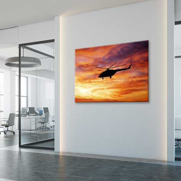 Tek Helikopter Gün Batımı Kanvas Tablo – 11206