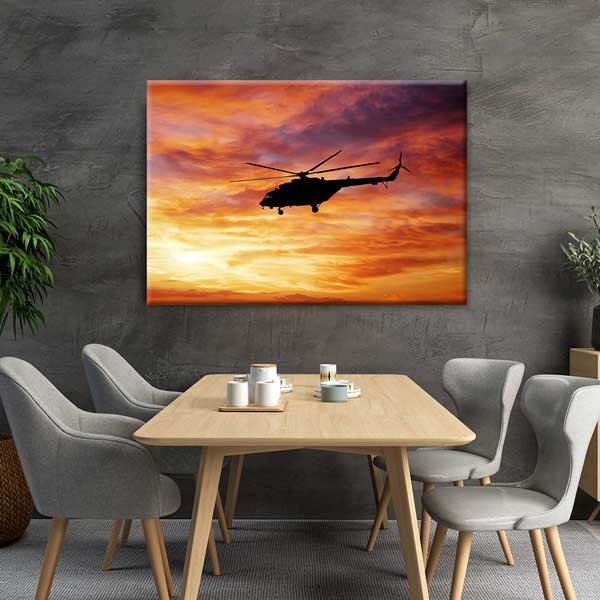Tek Helikopter Gün Batımı Kanvas Tablo – 11206