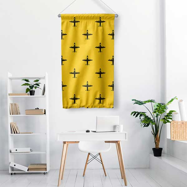 Uçak Desenli Sarı Duvar Flaması 11148