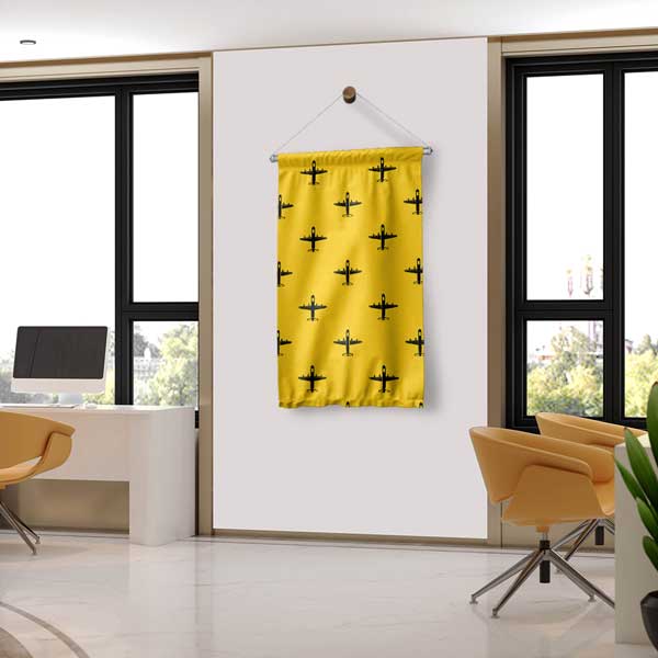 Uçak Desenli Sarı Duvar Flaması 11148