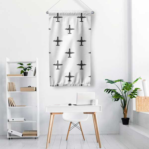 Uçak Desenli Beyaz Duvar Flaması 11149