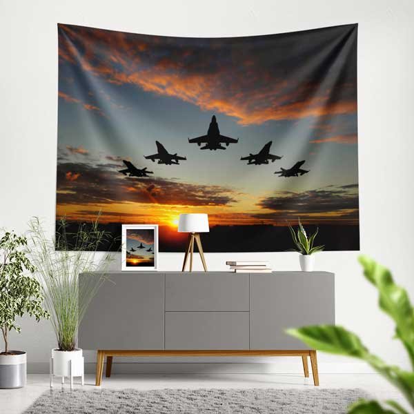 air-force-wall-decoration-11045-00 Akşamüstü Savaş Uçakları Formasyon Duvar Örtüsü 11045
