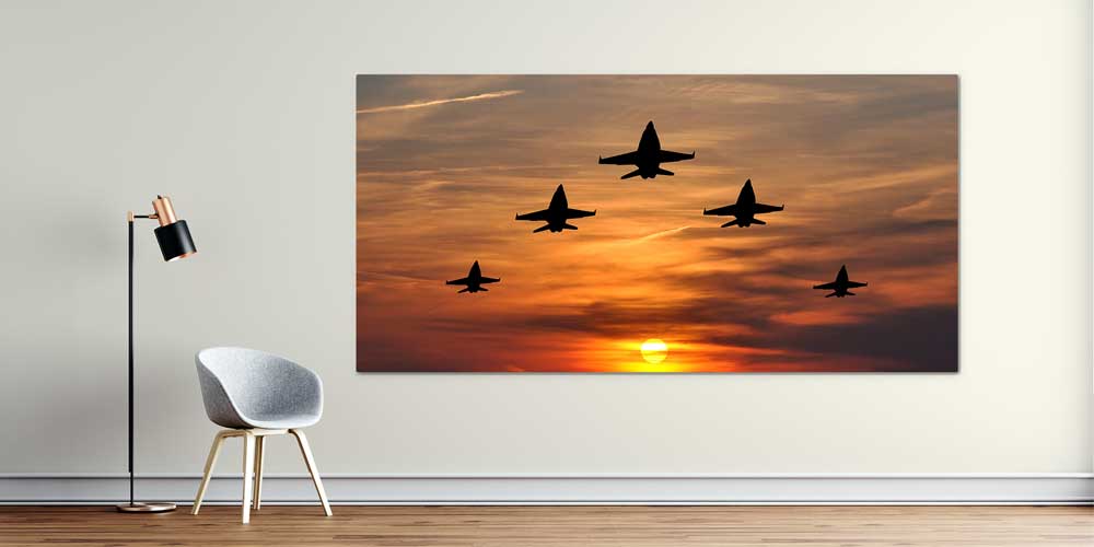 Savaş Uçakları Gün Batımı Silüet Dekoratif Baskı 11299