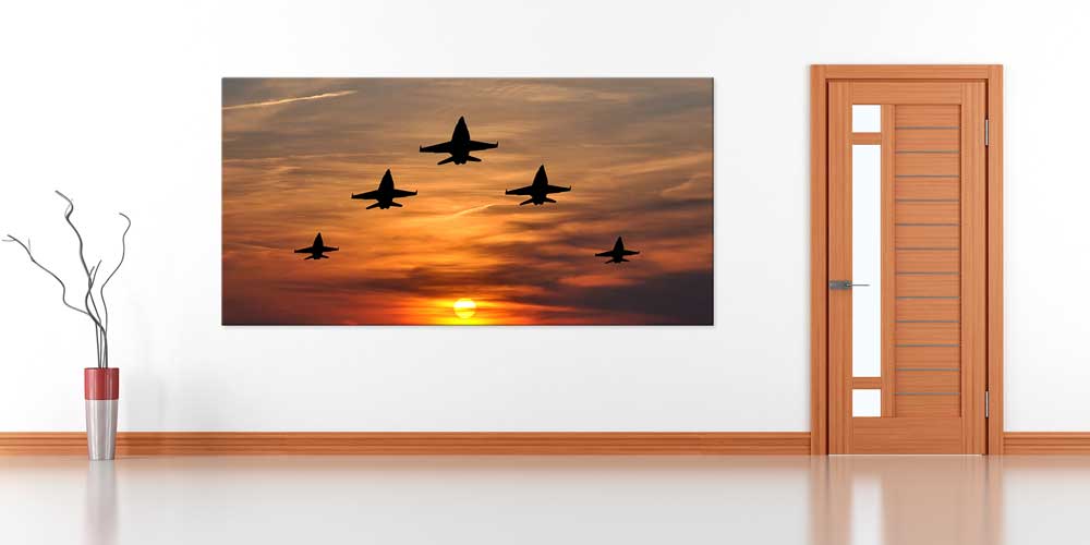Savaş Uçakları Gün Batımı Silüet Dekoratif Baskı 11299