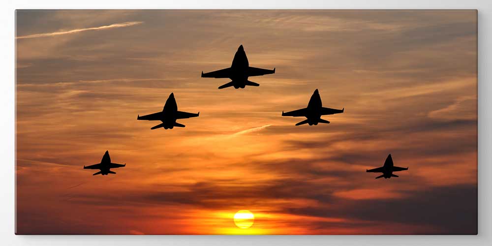 Savaş Uçakları Gün Batımı Silüet Dekoratif Baskı 11299