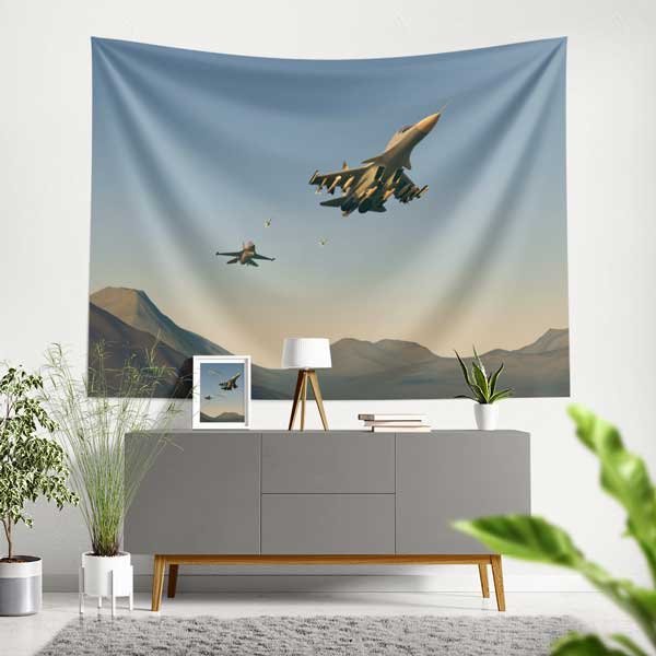 air-force-wall-tapestry-11051-00 Dağlık Arazide Uçan Savaş Jetleri Duvar Örtüsü 11051