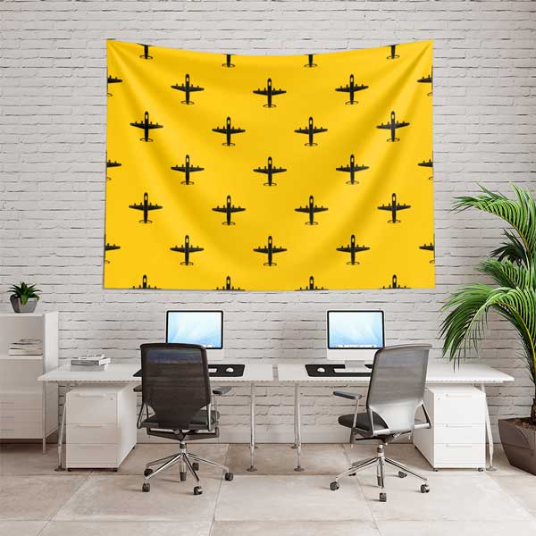 Sarı Zemin Üzerine Uçak Desenli Duvar Örtüsü 11060