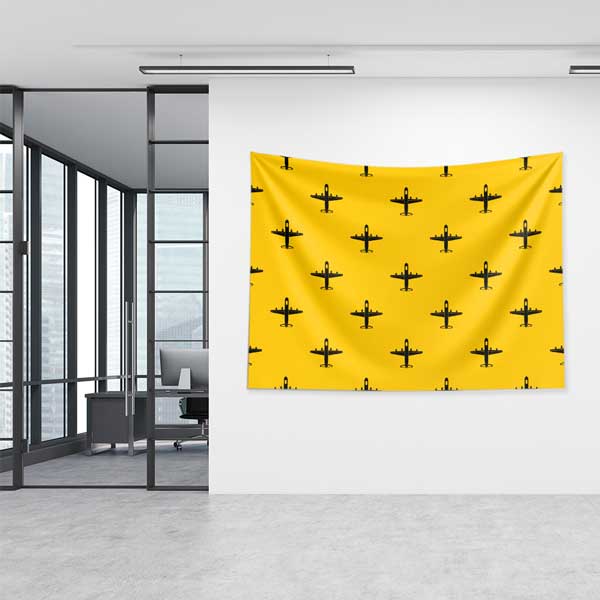 Sarı Zemin Üzerine Uçak Desenli Duvar Örtüsü 11060