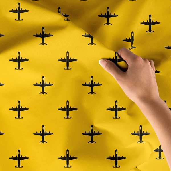 Sarı Zemin Üzerine Uçak Desenli Duvar Örtüsü 11060