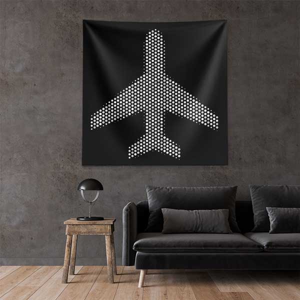 Noktalı Uçak Desenli Siyah Duvar Örtüsü 11127