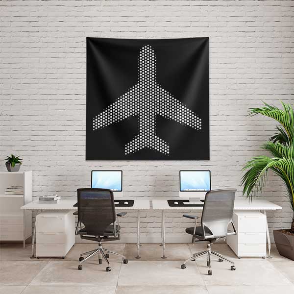 Noktalı Uçak Desenli Siyah Duvar Örtüsü 11127