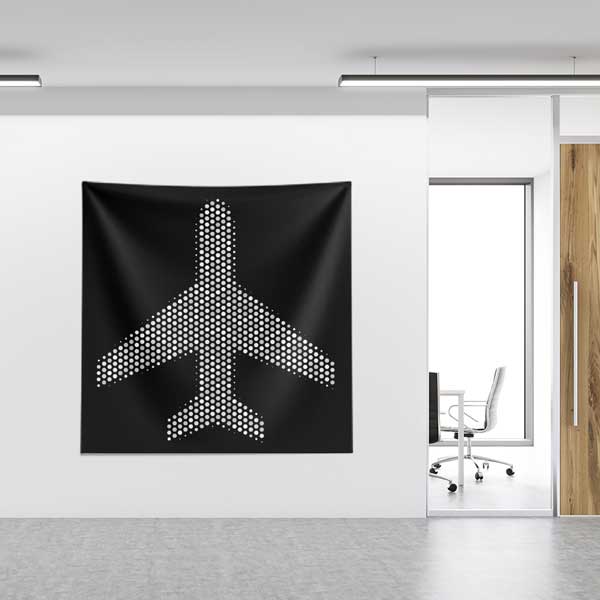 Noktalı Uçak Desenli Siyah Duvar Örtüsü 11127