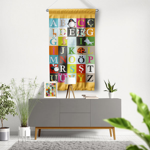 Eğitici Alfabe Duvar Flaması - Çocuk Odası & Sınıf İçin 8017