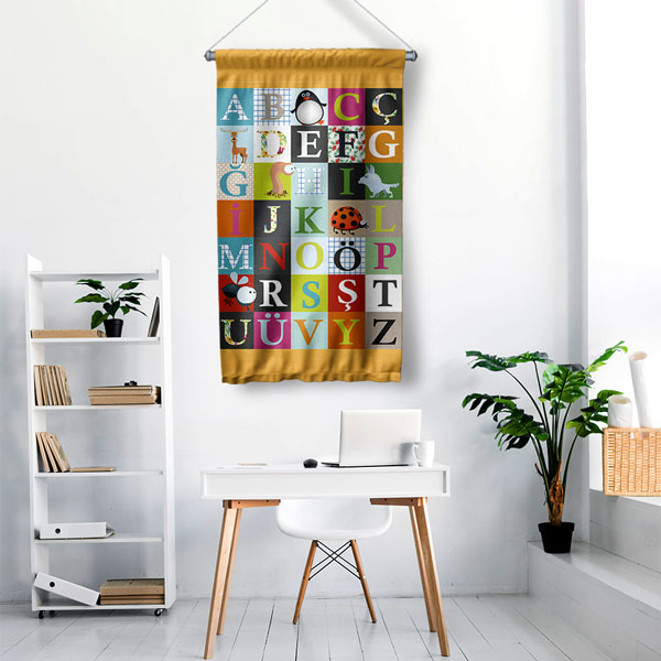 Eğitici Alfabe Duvar Flaması - Çocuk Odası & Sınıf İçin 8017