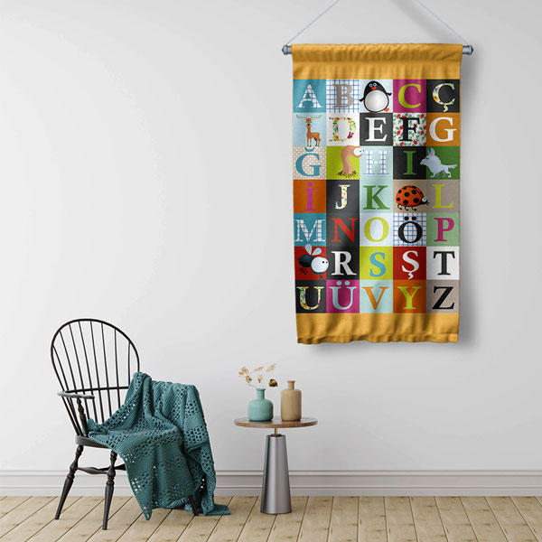 Eğitici Alfabe Duvar Flaması - Çocuk Odası & Sınıf İçin 8017