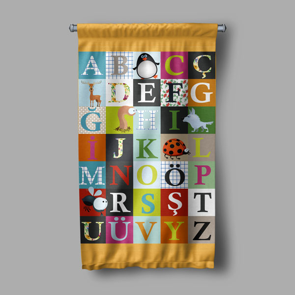 Eğitici Alfabe Duvar Flaması - Çocuk Odası & Sınıf İçin 8017