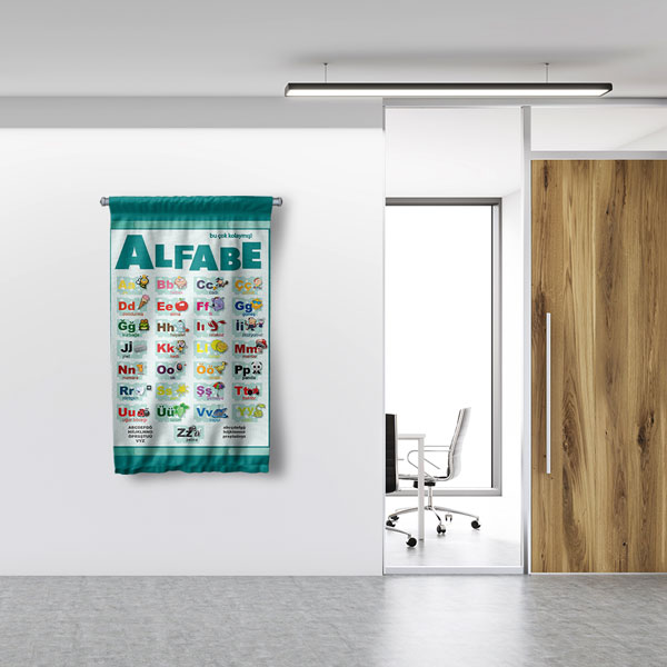 Eğitici Türkçe Alfabe Duvar Flaması - Okunuşlu ve Resimli Harf Öğrenme 8018